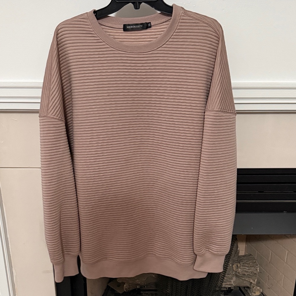 Bershka Taupe Ribbed Crewneck Sweater